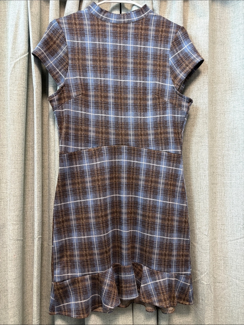 Urban Outfitters Brown and Blue Plaid Ruffle-Hem Mini Dress